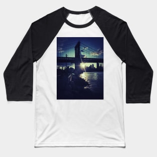 Manhattan Bridge Skyline Sun Brooklyn New York City Baseball T-Shirt